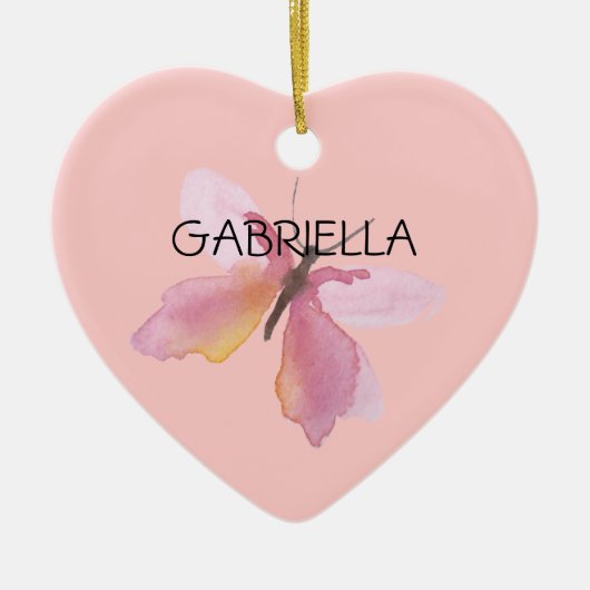 ピンクの蝶パーソナライズされたの名前 セラミックオーナメント (正面)