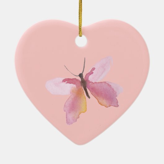 ピンクの蝶パーソナライズされたの名前 セラミックオーナメント (裏面)