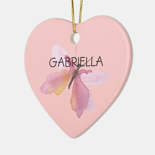 ピンクの蝶パーソナライズされたの名前 セラミックオーナメント (左)