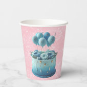 ピンクの蝶フローティング女の子1st誕生日パーティー 紙コップ (裏面)