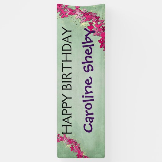 ピンクの蝶プリンセスの誕生日の旗 横断幕 (縦)