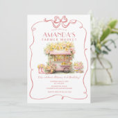 ピンクの蝶リボンのファーマーズマーケット フラワーバースデー 招待状 (スタンド正面)