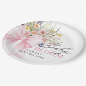 ピンクの蝶リボンのベイビー ブルーム ベイビー シャワー ペーパープレート (アングル)