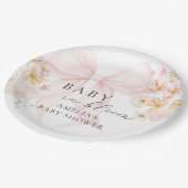 ピンクの蝶リボンのベイビー ブルーム ベイビー シャワー ペーパープレート (アングル)