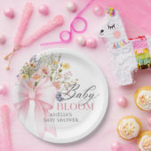 ピンクの蝶リボンのベイビー ブルーム ベビーシャワー ペーパープレート (パーティー)