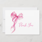 ピンクの蝶リボンの女の子 1歳の誕生日 サンキューカード (正面)