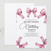 ピンクの蝶リボンパーティー 招待状 (正面/裏面)