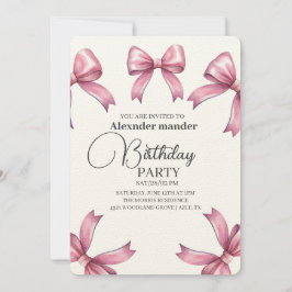 ピンクの蝶リボンパーティー 招待状