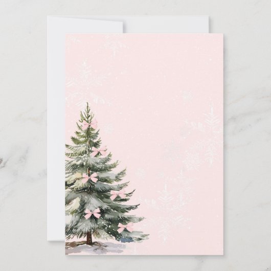 ピンクの蝶リボン冬の女の子1歳の誕生日 招待状 (裏面)