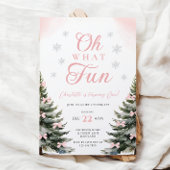 ピンクの蝶リボン冬の女の子1歳の誕生日 招待状