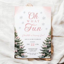 ピンクの蝶リボン冬の女の子1歳の誕生日 招待状