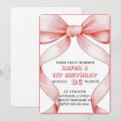 ピンクの蝶リボン コケティーな誕生日招待状 13歳の誕生日 招待状 (正面/裏面)