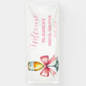 ピンクの蝶リボン コケティー プロセッコ ブライダルシャワー 横断幕 (縦)