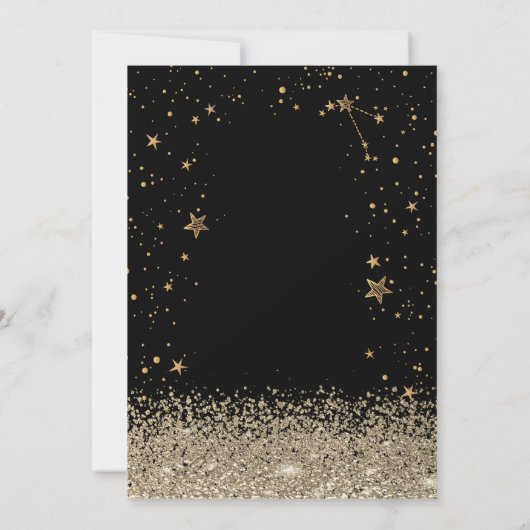 ピンクの蝶リボン ゴールド ダイヤモンド 星 ブラック スイート16 招待状 (裏面)