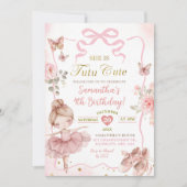 ピンクの蝶リボン バレリーナ チュチュ 誕生日 招待状 (正面)
