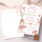 ピンクの蝶リボン バレリーナ チュチュ 誕生日 招待状