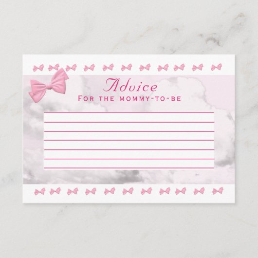 ピンクの蝶リボン ベビーシャワー アドバイスカード (正面)