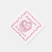 ピンクの蝶リボン レトロ ハート コケッタ ケーキ ブライダル ブランチ スタンダードカクテルナプキン (角)