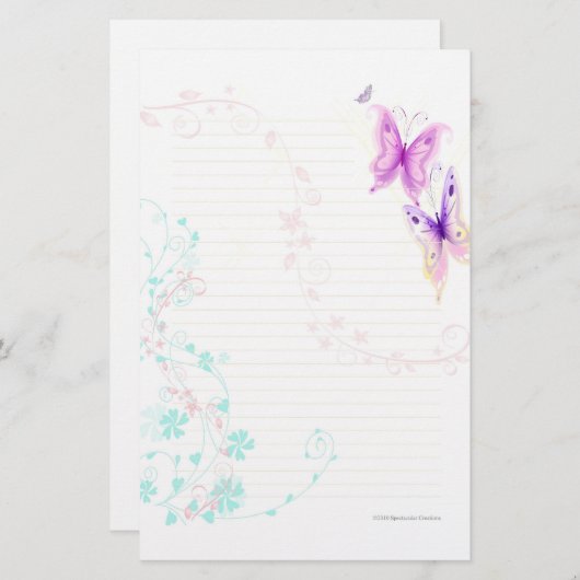 ピンクの蝶文房具 便箋 (正面/裏面)