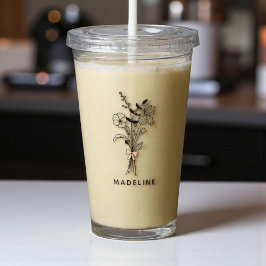 ピンクの蝶結びが付いたパーソナライズされた花嫁のメイド フラワー アクリルタンブラー