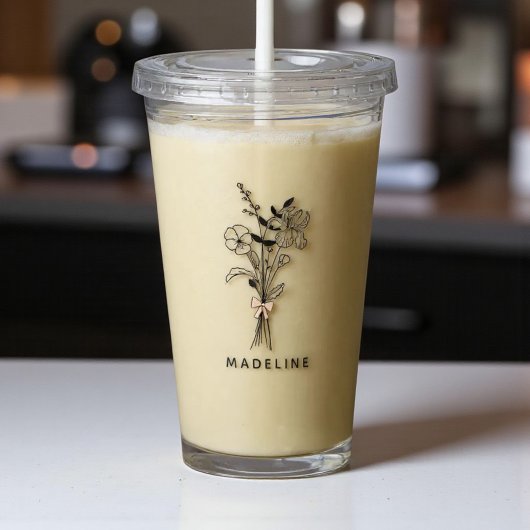 ピンクの蝶結びが付いたパーソナライズされた花嫁のメイド フラワー アクリルタンブラー