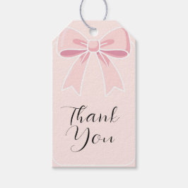 ピンクの蝶結びが可愛らしいコケティッシュなコテージの誕生日パーティー ギフトタグ