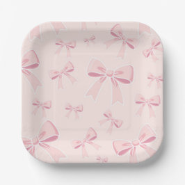 ピンクの蝶結びが可愛らしいコテージ風の誕生日パーティー ペーパープレート