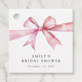 ピンクの蝶結びで彩られたブライダルシャワー フェイバータグ
