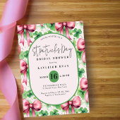 ピンクの蝶結びとクローバー 聖パトリックの日の花嫁シャワー 招待状
