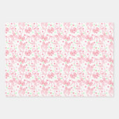 ピンクの蝶結びとピンク＆グリーンのドット ラッピングペーパーシート (正面2)