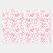 ピンクの蝶結びと濃いピンクのドット ラッピングペーパーシート (正面)