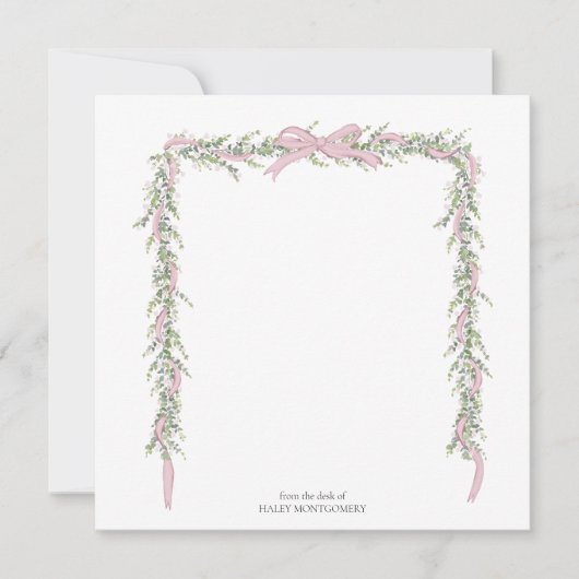 ピンクの蝶結びのガーランド封筒ライナー サンキューカード (正面)