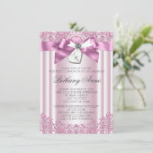 ピンクの蝶結びのクロス 初聖体拝領 招待状 (スタンド正面)