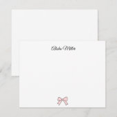 ピンクの蝶結びのクートカスタムネームステーショナリー ノートカード (正面/裏面)