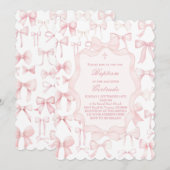 ピンクの蝶結びのデザインの洗礼招待状 招待状 (正面/裏面)