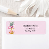 ピンクの蝶結びのパイナップル返送先住所 ラベル (インサイチュ)