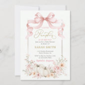 ピンクの蝶結びのパンプキンベイビーシャワーガール招待状 招待状 (正面)