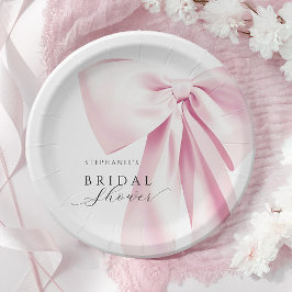 ピンクの蝶結びのブライズシャワー ペーパープレート