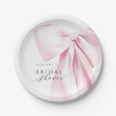 ピンクの蝶結びのブライズシャワー ペーパープレート (正面)