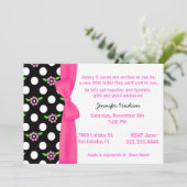 ピンクの蝶結びのベビーシャワー招待状 招待状 (スタンド正面)