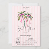 ピンクの蝶結びのヤシ ピンクのストライプ  ブライダルシャワー 招待状 (正面)