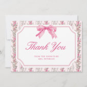 ピンクの蝶結びのラブシャック コケティッシュなブライズシャワー サンキューカード (正面)