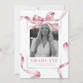 ピンクの蝶結びの写真 卒業パーティー 招待状 (正面)