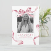 ピンクの蝶結びの写真 卒業パーティー 招待状 (スタンド正面)