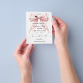 ピンクの蝶結びの写真 卒業パーティー Save the Date チラシ (手)