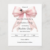 ピンクの蝶結びの写真 卒業パーティー Save the Date チラシ (正面)