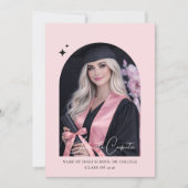 ピンクの蝶結びの写真 黒背景 エレガントな卒業式 案内状 (正面)