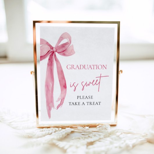 ピンクの蝶結びの卒業おめでとう 甘いものをご自由にどうぞ ポスター