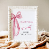ピンクの蝶結びの卒業おめでとう　甘いものをご自由にどうぞ ポスター