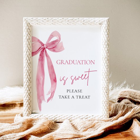 ピンクの蝶結びの卒業おめでとう 甘いものをご自由にどうぞ ポスター